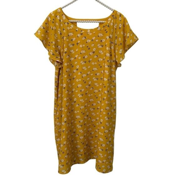Abercrombie & Finch Floral Flutter Sleeve Dress Yellow Large princess preppy - Picture 1 of 15